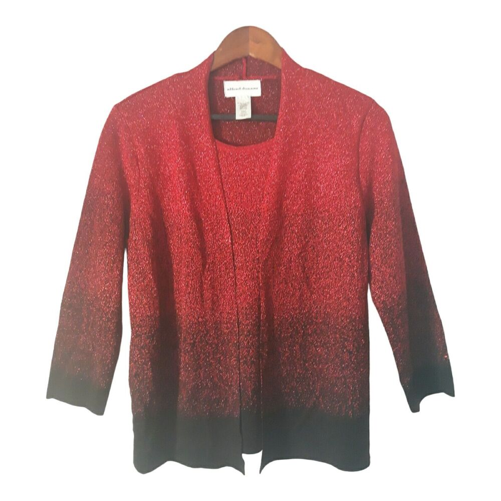 Alfred Dunner 2 in 1 Sweater Women's Small  Black Red Ombre Metallic Silver